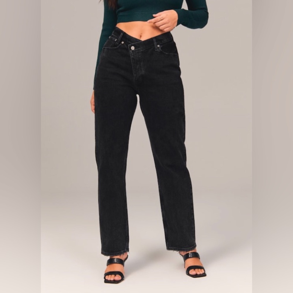 Abercrombie wide leg black dad jeans
